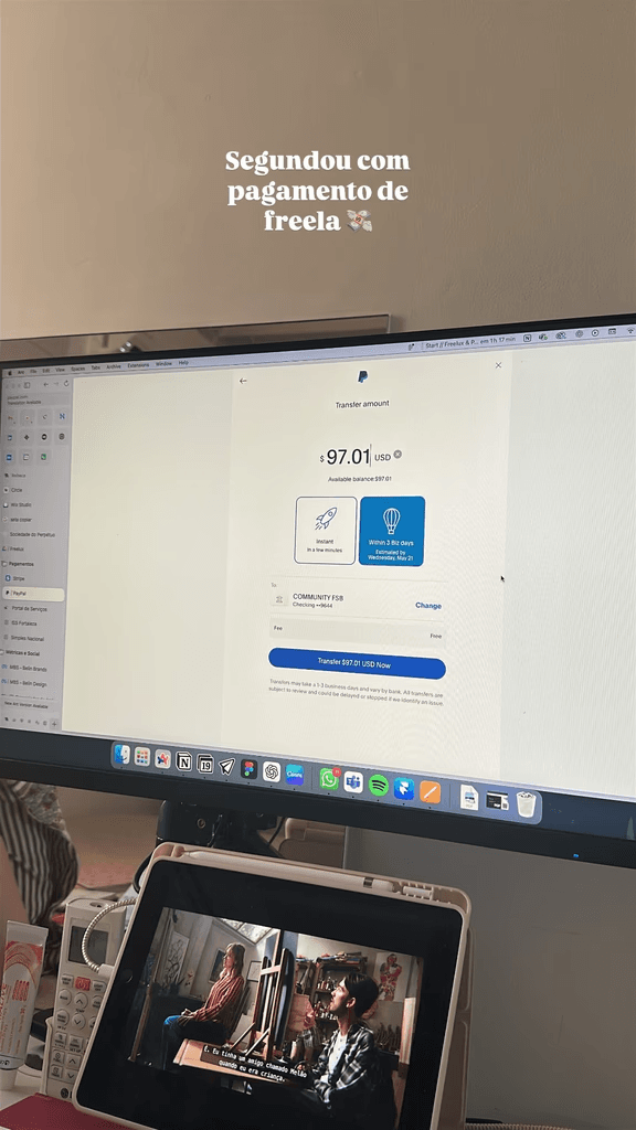 Tela do PayPal: transferência de freela em dólares.