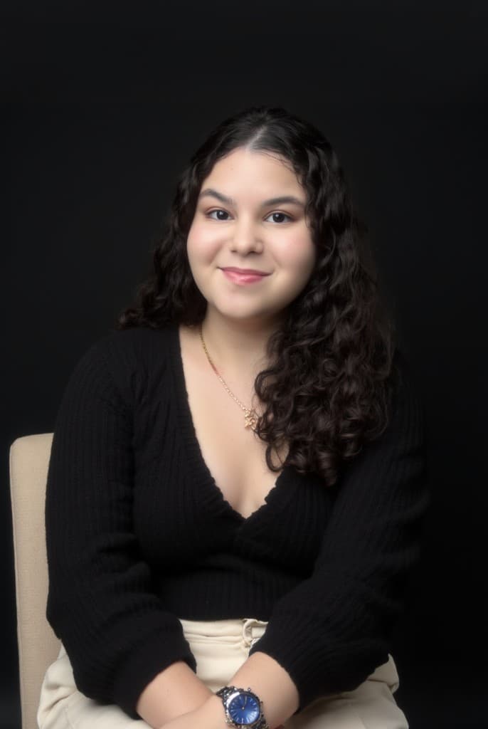 Rebeca Sousa, fundadora do Freelux, em retrato de estúdio com fundo escuro.