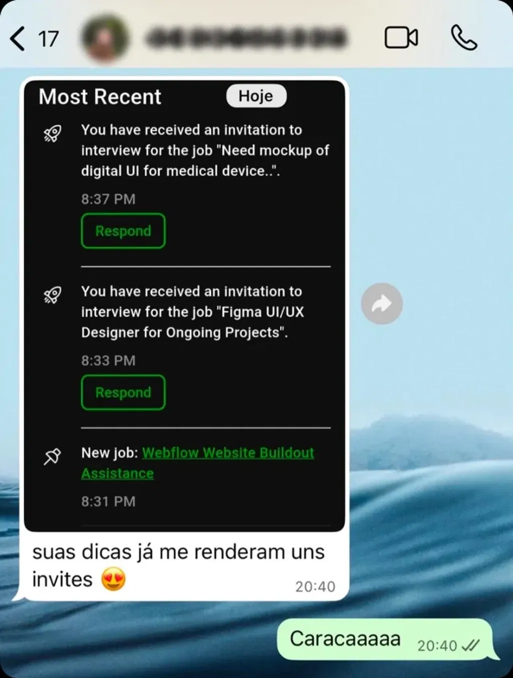 Sucesso no Upwork — convites de entrevista