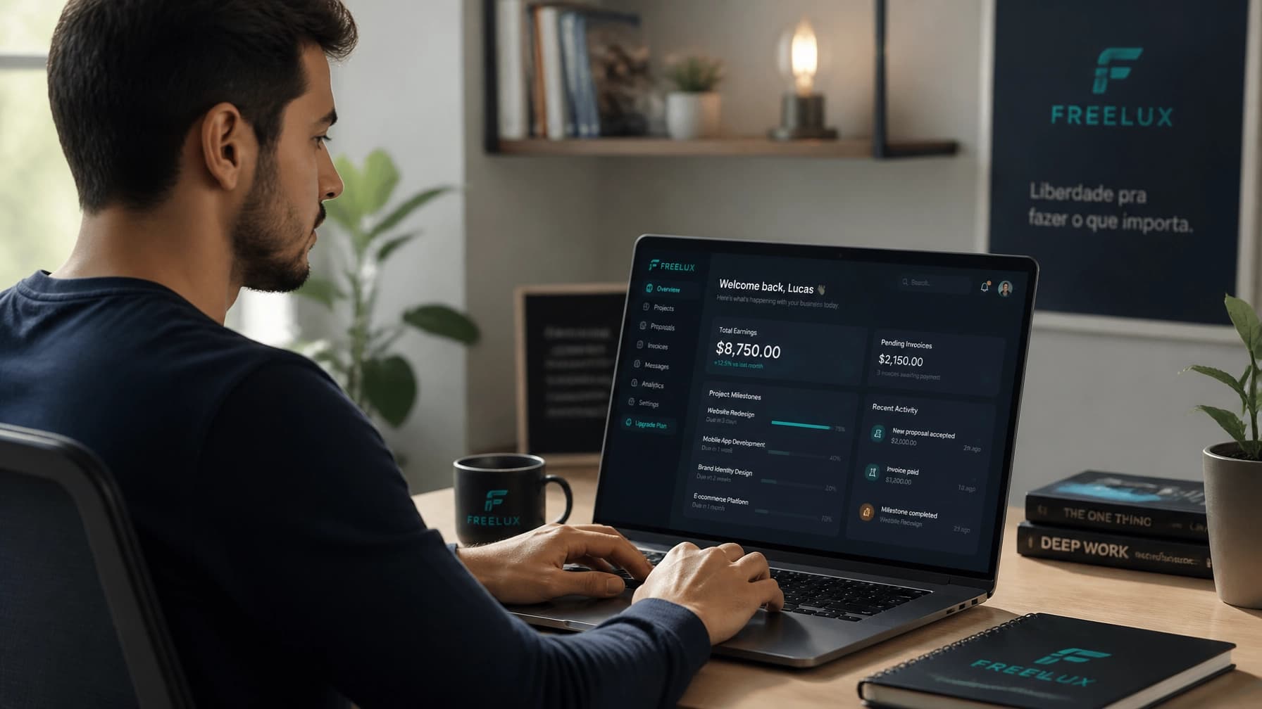 Freelancer brasileiro trabalhando remotamente com ganhos em dólar