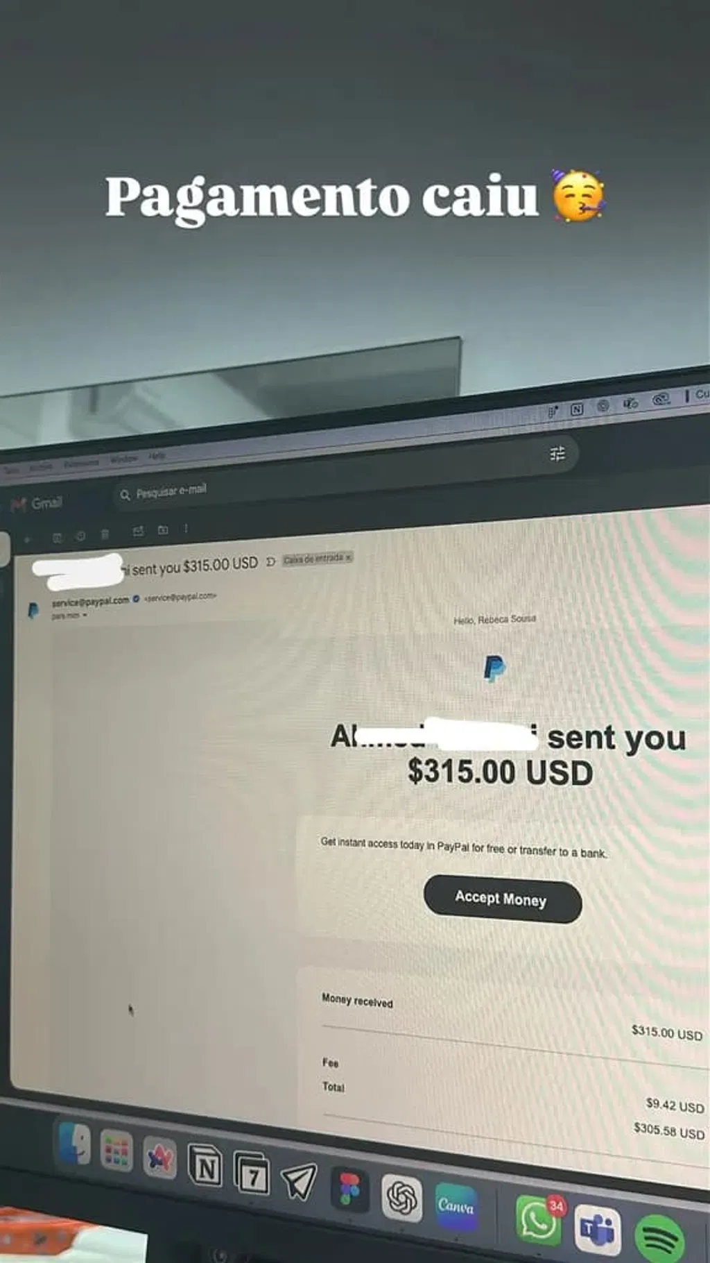 Comprovação de pagamento internacional via PayPal