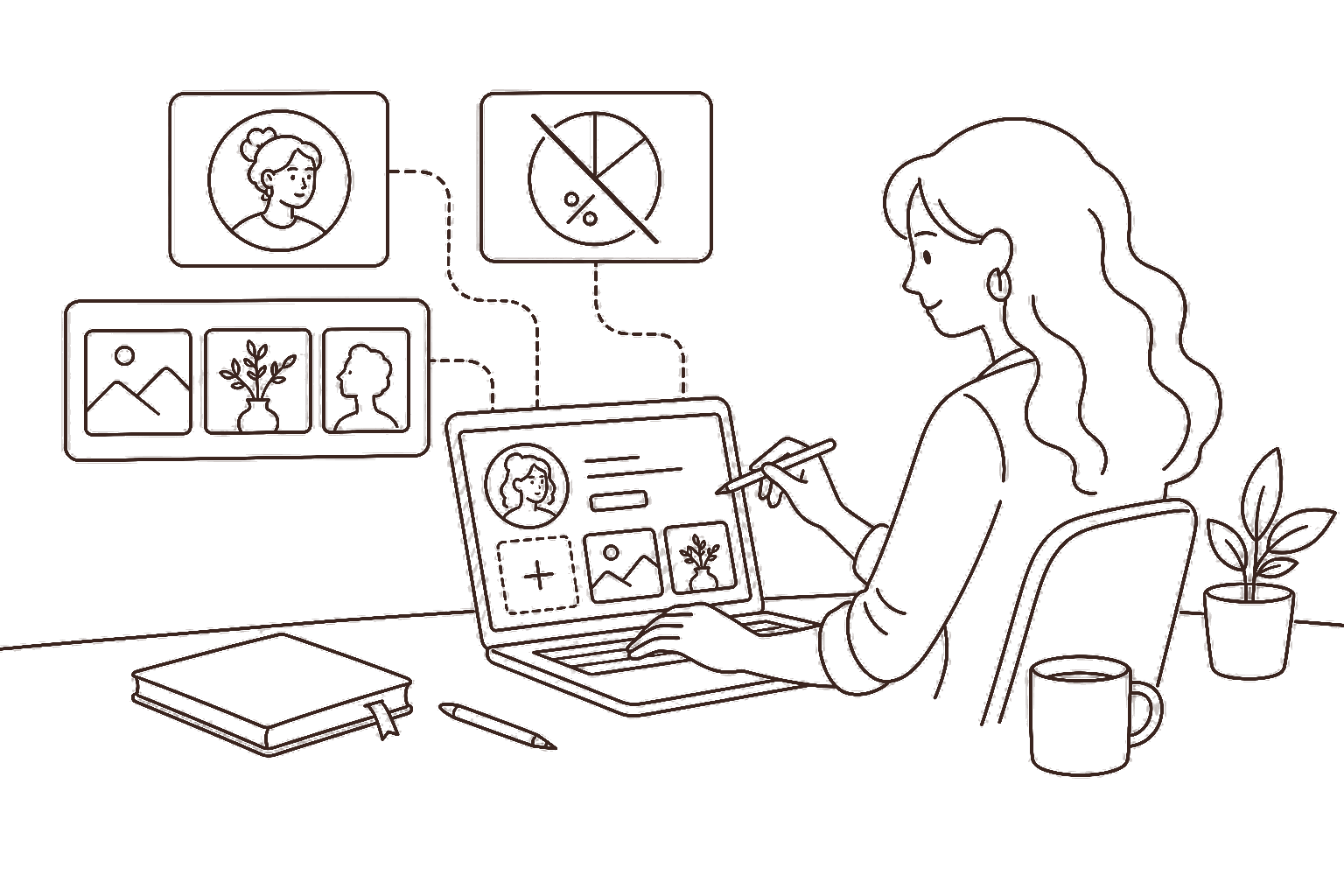 Ilustração line art: perfil e portfólio em marketplace sem comissão