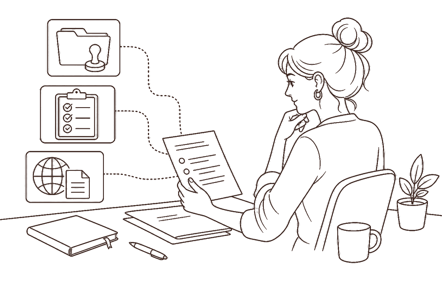 Ilustração line art: documentos e pasta para estrutura de CNPJ